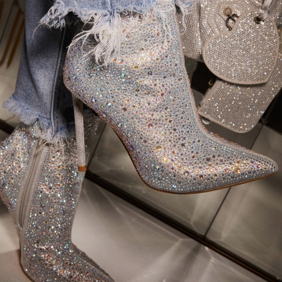 Special Listing NWT INC Diamond Holo Silver ish Boots Sparkling Beaded Booties - Picture 5 of 17